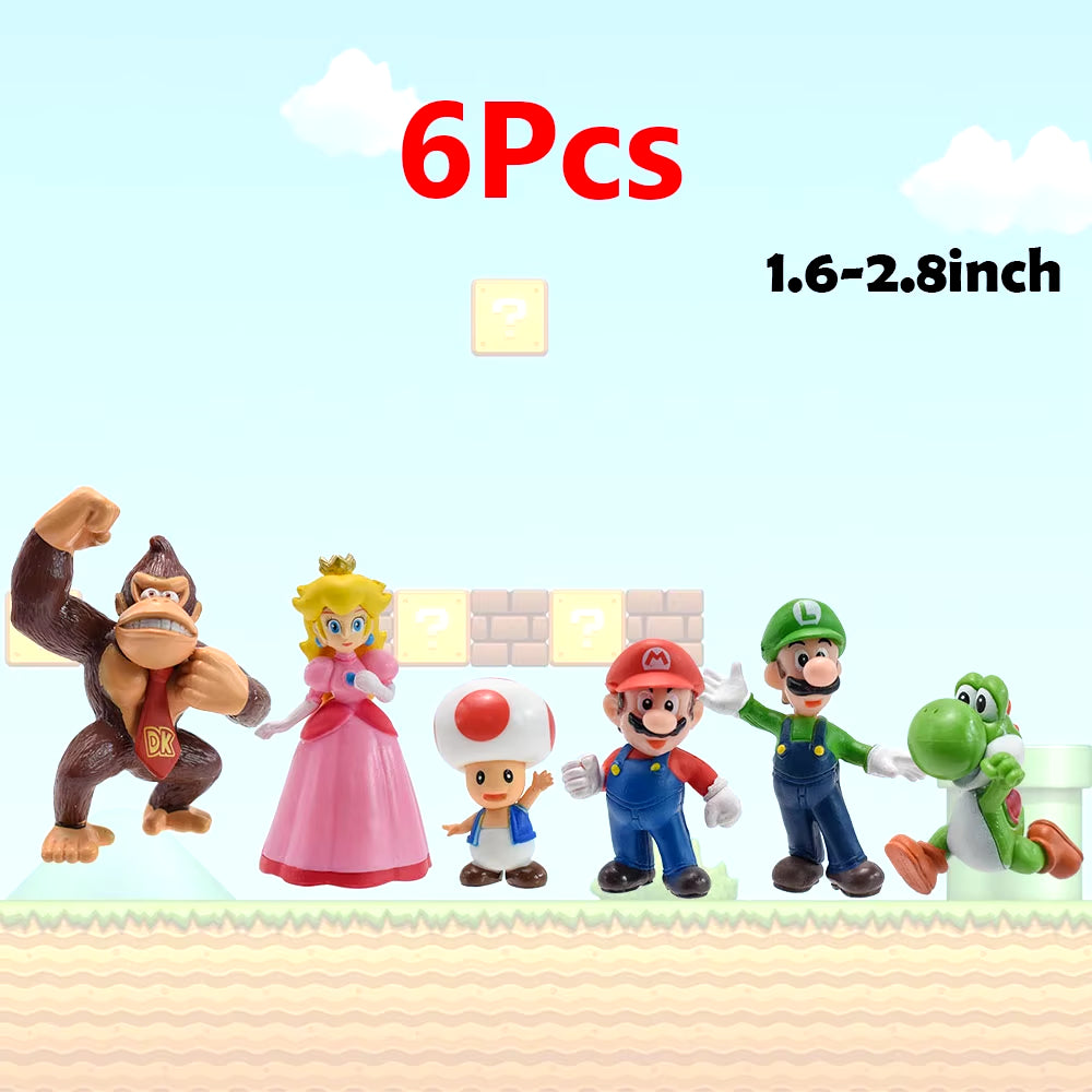 6Pcs/Set Super Mario Figure Bowser Princess Luigi Cartoon Game All Star Collection Kawaii Model Doll Toy for Kids Gift