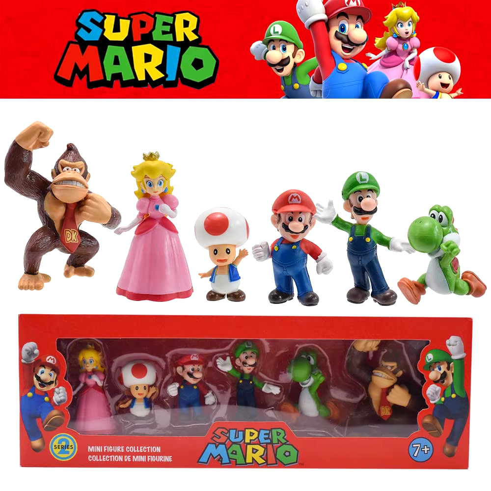 6Pcs/Set Super Mario Figure Bowser Princess Luigi Cartoon Game All Star Collection Kawaii Model Doll Toy for Kids Gift