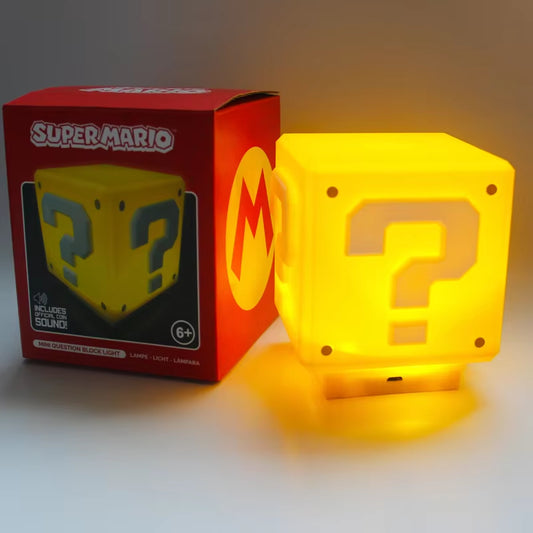 Super Mario Night Light with Music Anime Peripherals LED Question Mark Toad Children Bedroom Bedside Lamp USB Charging Gifts